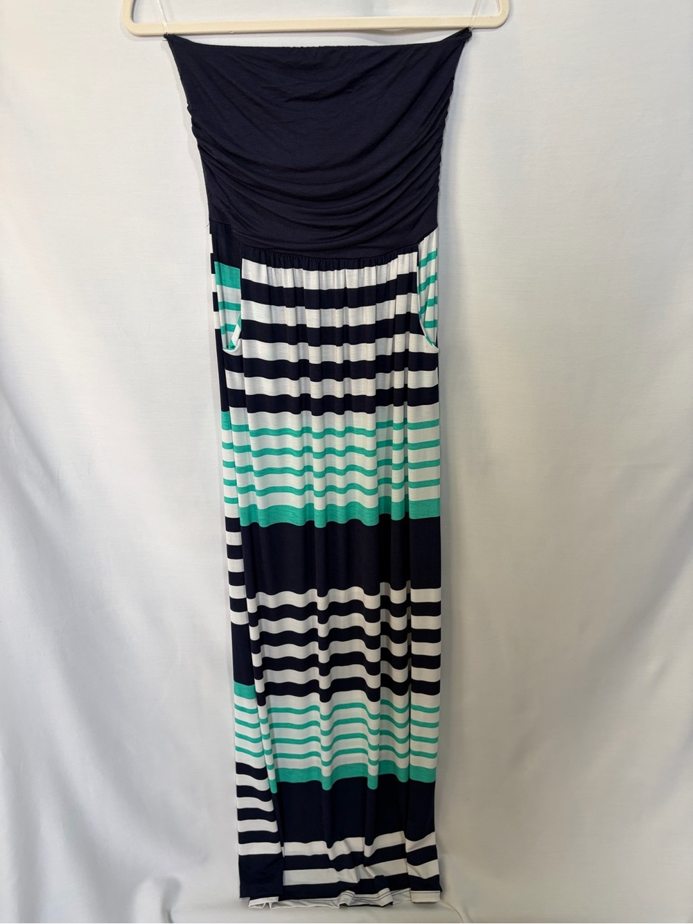 Boutique strapless colorblock stripe maxi dress